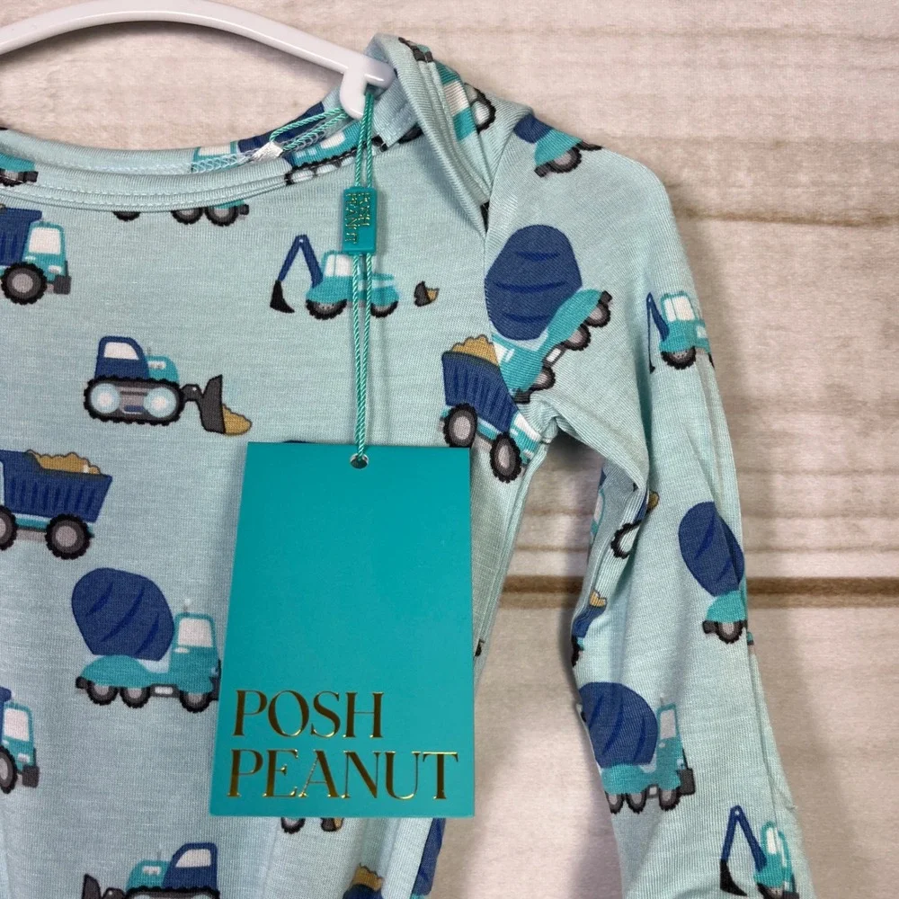 Posh Peanut Construction Truck Viscose Bamboo Knotted Gown Blue 0-3 Months NWT